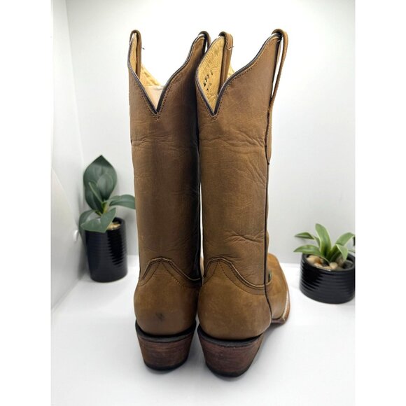 McAllen Women's Leather Western Cowboy Boots Tan Square Toe - Picture 10 of 14